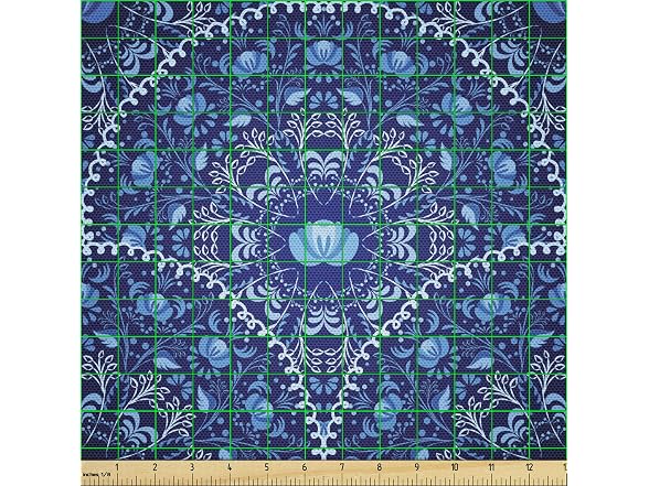 Ambesonne Blue Fabric by The Yard, Circular and Floral
