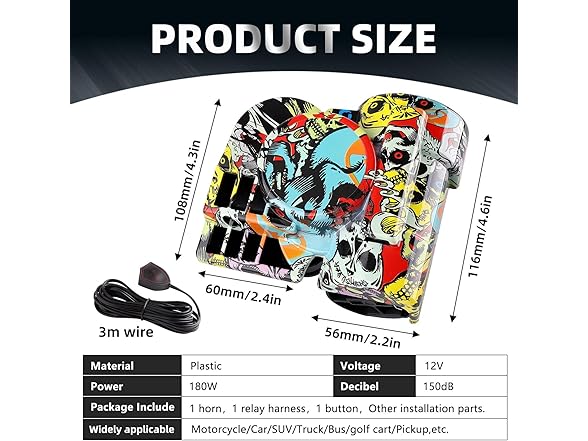 Cenzhiwen Motorcycle Air Horn Kit 12V Multicolor
