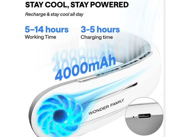 Wonder Rechargeable 4000 mAH Portable Fan Necklace