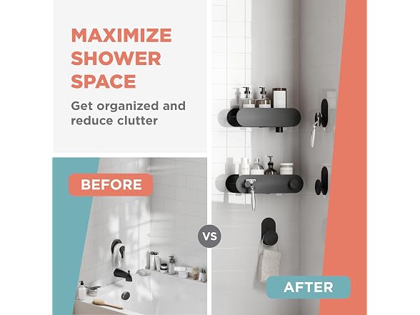 Zenna Home Adhesive Shower Caddy Baskets and Hook Set