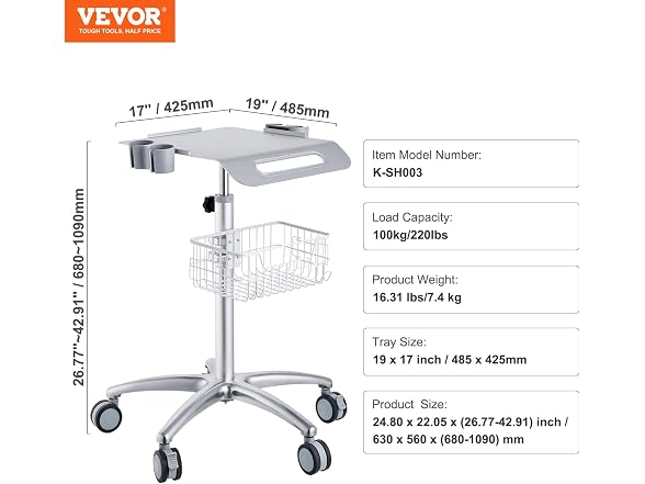 Medical Cart, Salon Cart with Wheels, Mobile