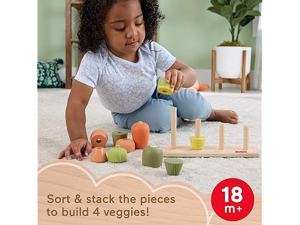 Fisher-Price Wood Toddler Toy Veggie Stacker