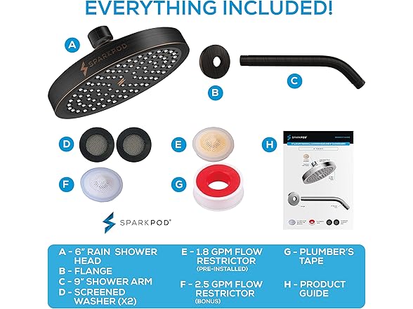 6" Rain Shower Head With 9" Arm
