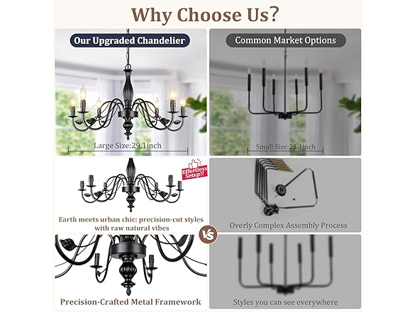 VerRon 29" Black Chandelier for Dining Room