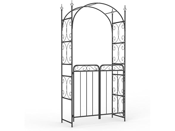 8ft Metal Garden Arch with Gate Black