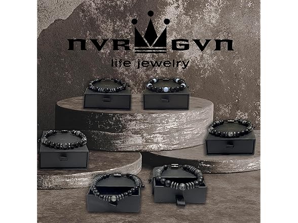 NVR GVN Mens Beaded Bracelet Black Onyx
