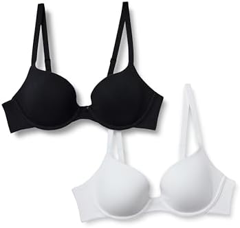 Amazon Essentials Women's Cotton Jersey Lined Wired Plunge Bra, Pack of 2, Black/White, 36B