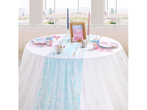 QueenDream Blue Sequin Table Runner