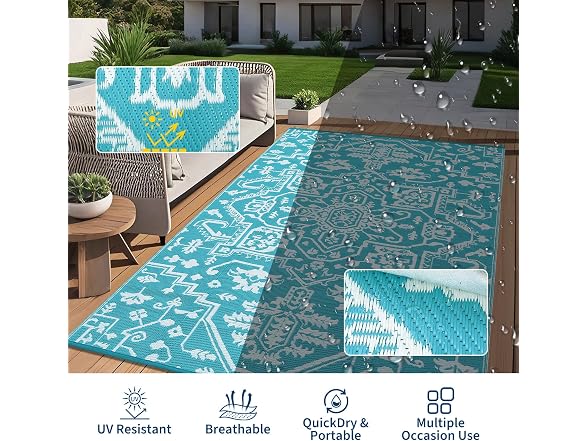 9x18 Outdoor Rug Plastic Straw Blue