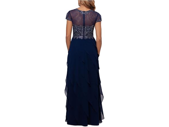 Xscape Women (14) Long Cap Sleeve Tiered Appliques