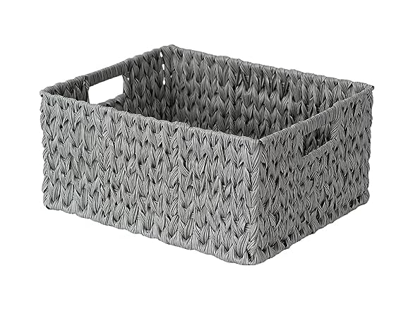 JS HANGER Large Woven Rattan Storage Basket Grey