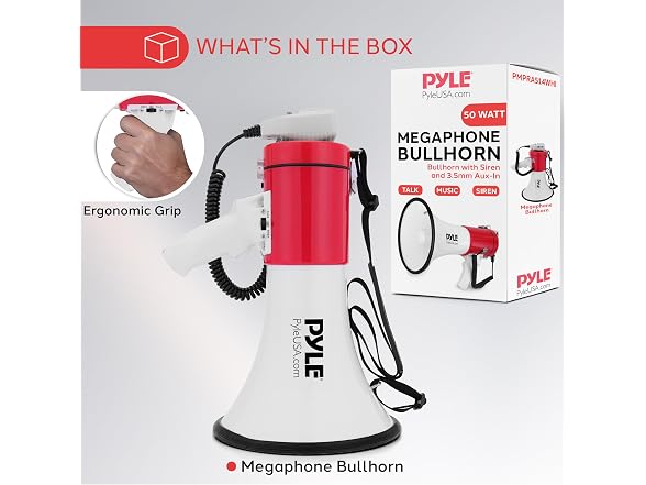 Pyle 50W Megaphone Bullhorn (White-Red)