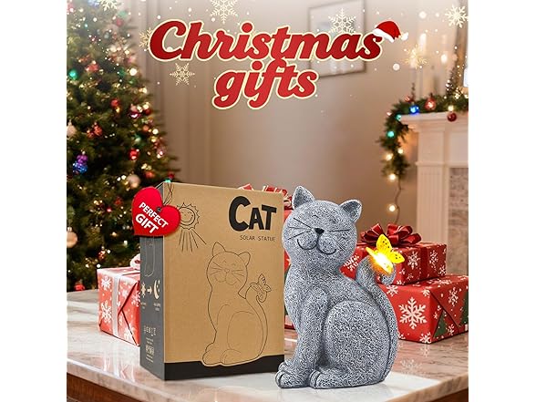 Solar Outdoor Cat Statue Décor