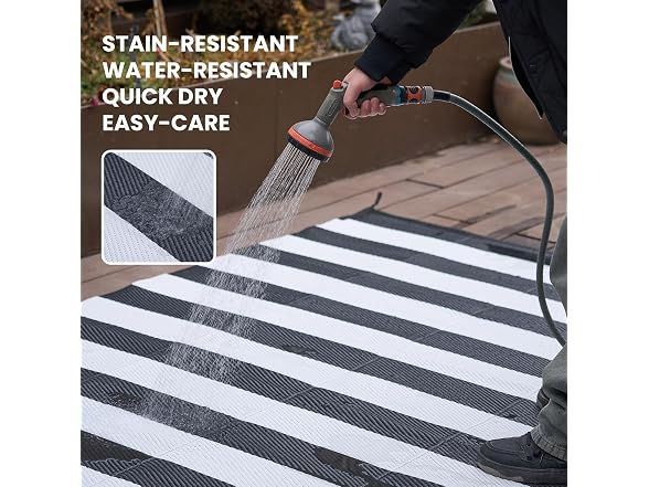 STRICKLANDHOME Outdoor Rug 8x10ft B&W