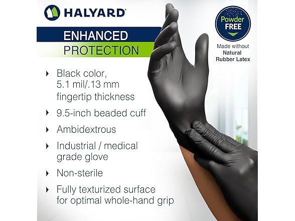 HALYARD PUREZERO Black Nitrile Exam Gloves XL