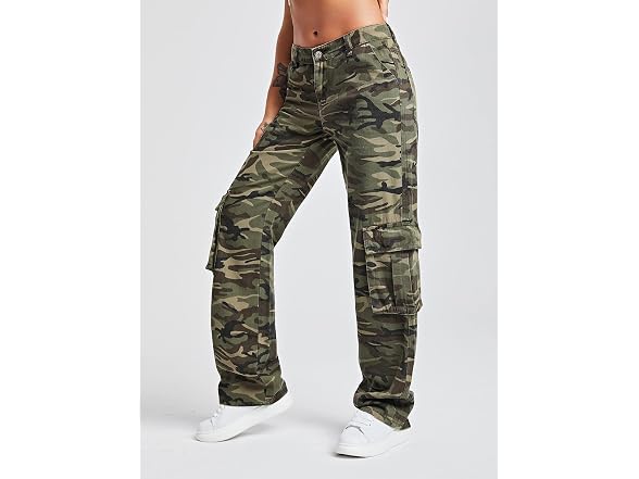 Wdirara Women (L) Cargo Baggy Jeans High Leg Pants