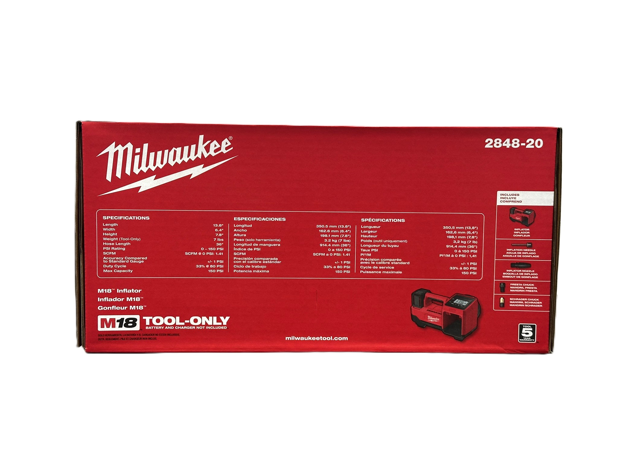 Milwaukee 2848-20 M18 18V Portable Inflator (Open Box) - Gallery 5