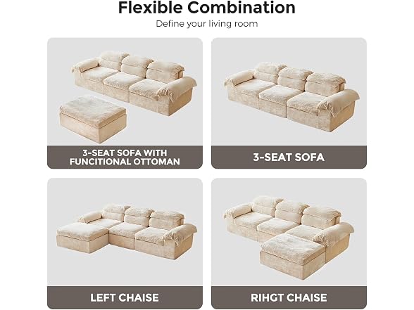 Ayovoch 115.7" Cloud Couch, Boneless Couch, Sectional