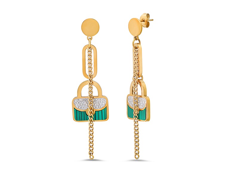 18K Gold Padlock Chain Drop Earrings