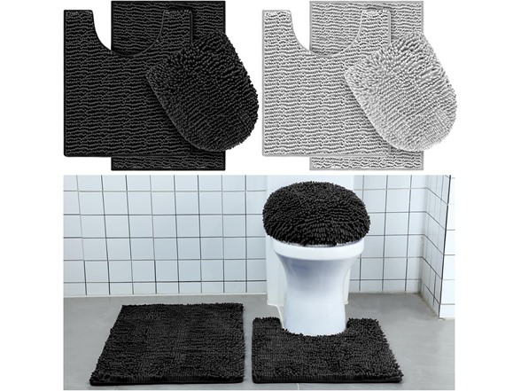 Tinideya 6 Pieces 2 Colors Bathroom Rug Set Black, Light