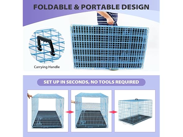 BestPet | Dog Crate | 48" | Blue | Foldable