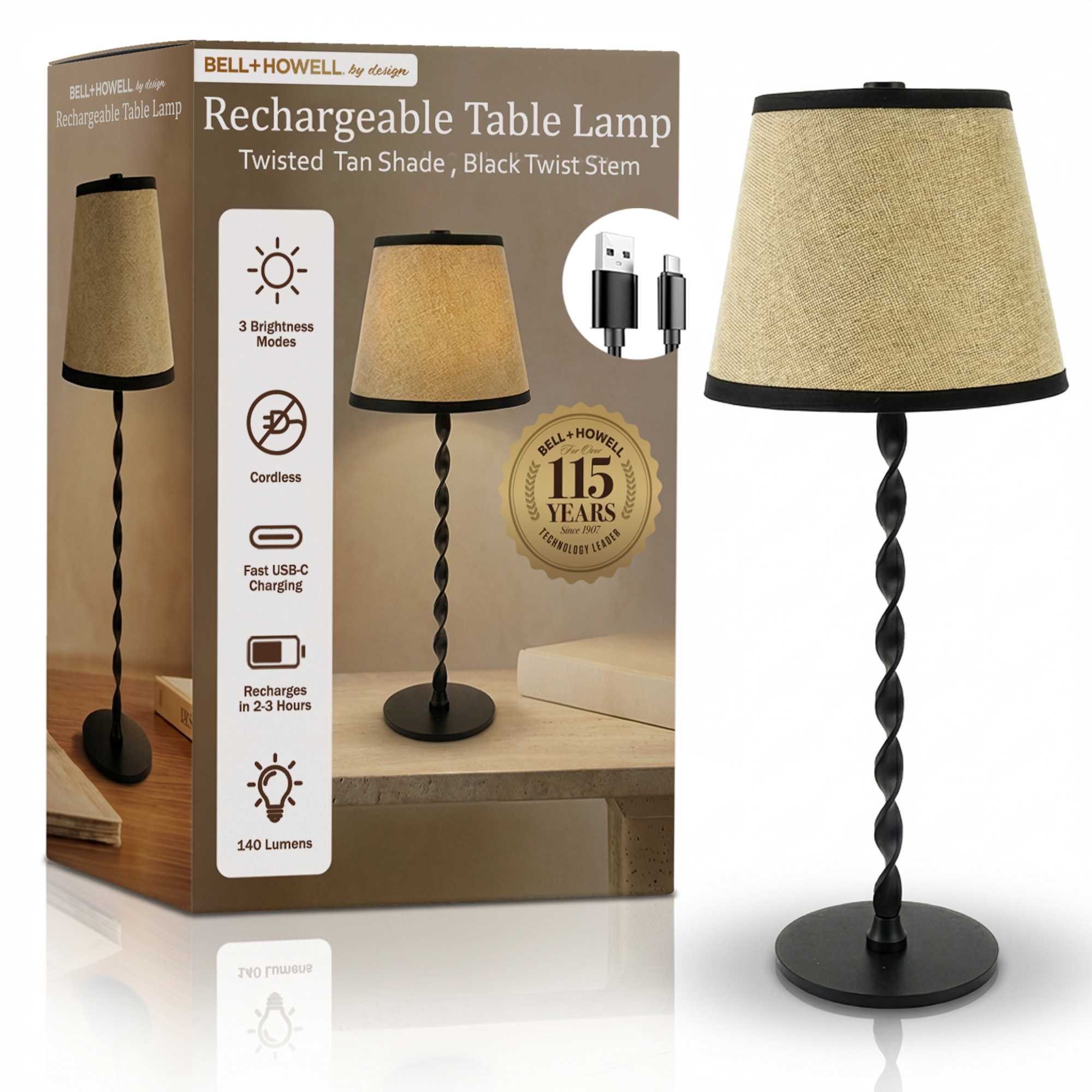 Twist Stem Black Tan Shade Lamp - Gallery 12