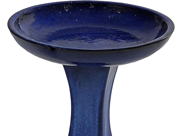 Sunnydaze Ceramic Bird Bath 16" H Blue Glaze Finish