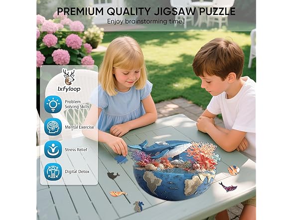 Ixfyloop Wooden Puzzles for Adults, Whale Earth