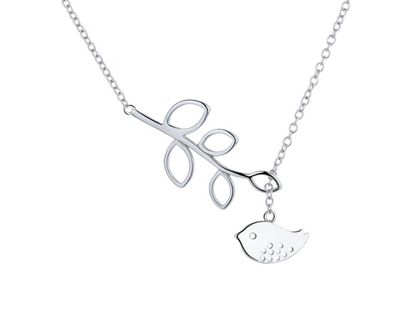 Lariat Brid and Leaf Pendant Necklace