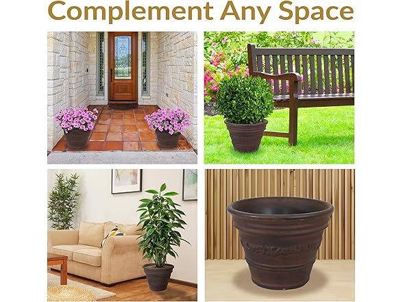 Sunnydaze 13-Inch Laurel Large Plant Pot, 4 Pack - Rust