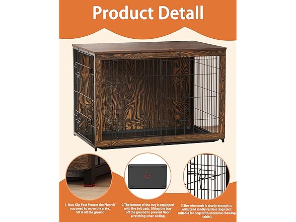 Megidok Wooden Dog Crate Furniture with Cushion