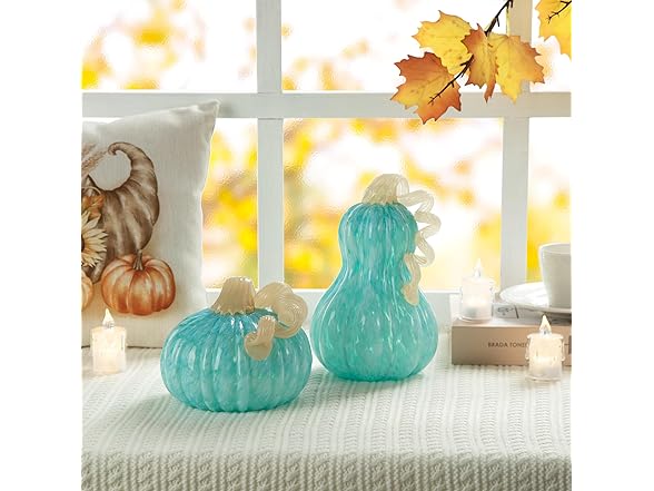 Glitzhome Fall Glass Pumpkin Decor