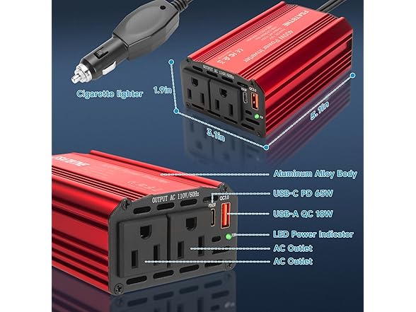 FSATBTNE Power Inverter 12V DC to 110V AC