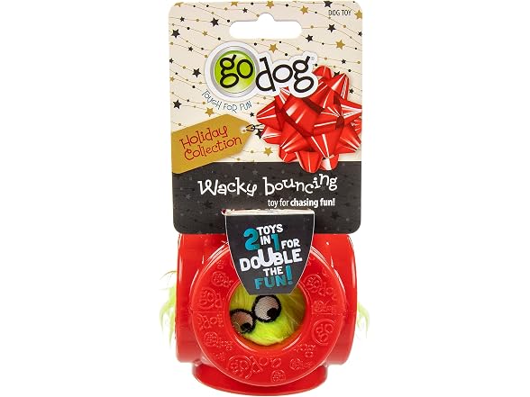 goDog Holiday Collection 2-in-1 Cage Ball Dog Toy