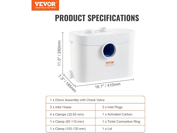 Macerator Pump, 700W, 9600 L/h Flow, 32.8 ft/10