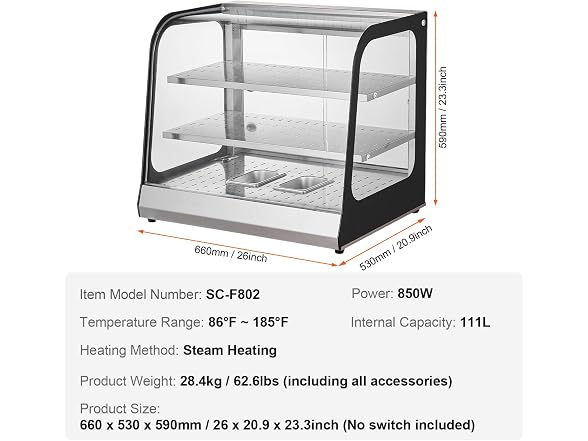 2-Tier Commercial Food Warmer Display, 850W Food