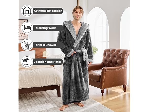 PJGGZ Mens Plush Robes Full Length