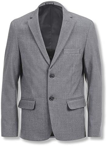 Calvin Klein Boys Bi-Stretch Blazer Suit Jacket, 2-Button Single Breasted Closure, Buttoned Cuffs & Front Flap Pockets,Grey Heather, 16