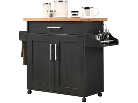 Hodedah Rolling Wood Kitchen Island Cart