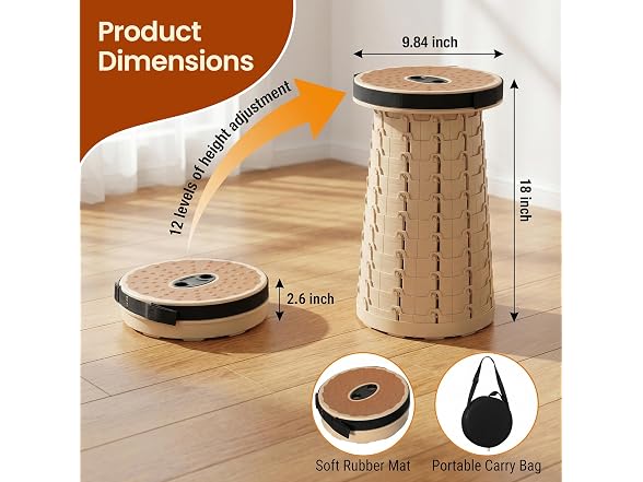 Collapsible Telescopic Round Stool Beige