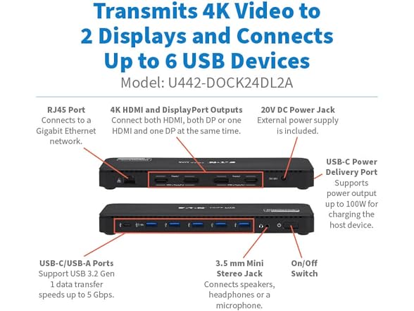 Eaton Tripp Lite Series USB C Laptop Docking Station Dual Monitor