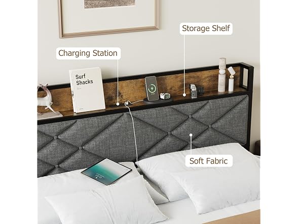 GAOMON Queen Metal Bed, Charging
