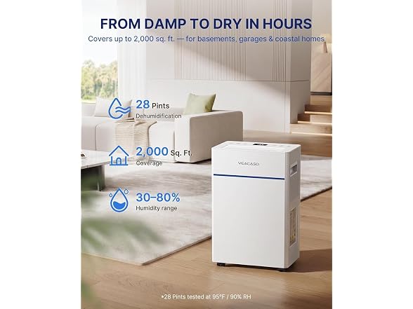 VEAGASO Dehumidifier, 28 Pints