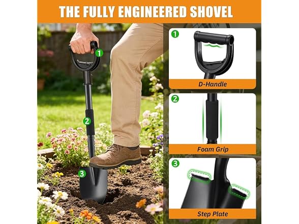 LENOLL GAR-101 31in Heavy-Duty Metal Digging Shove