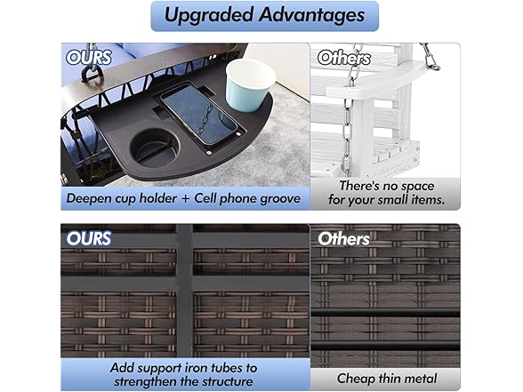 ZZW Wicker Porch Swing Heavy Duty