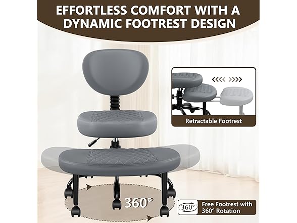 AtHope Ergonomic Cross Legged Office Chair with Wheels - Adjustable Height for Meditation, ADHD Desk & Yoga - Wide Criss Cross Design with Lumbar Support, Kneeling Chair - Dark Gray (Open Box)