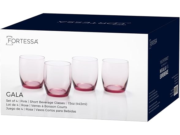 Fortessa Gala Glass, 15 Oz. Short Beverage (Set of 4), Pink