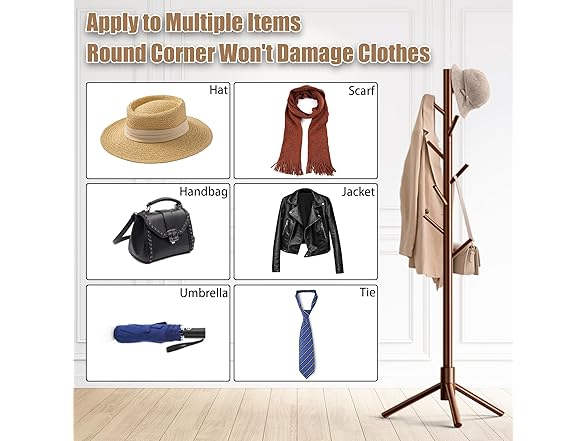 Brown Wooden Coat Rack Stand