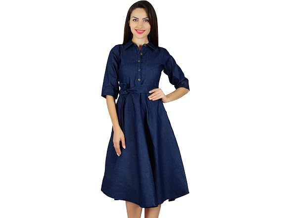 Bimba Women (10) Shirt Pockets Sleeve Casual Dress