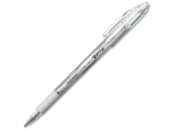 Pentel Gel Roller Pen, Waterproof, Medium Silver Metallic Ink